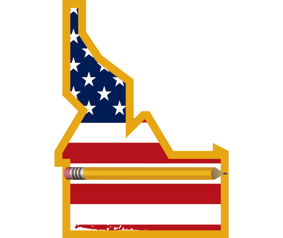 Heroes In Idaho American Flag with Pencil Band in shape of the state of Idaho. Homes for Heroes