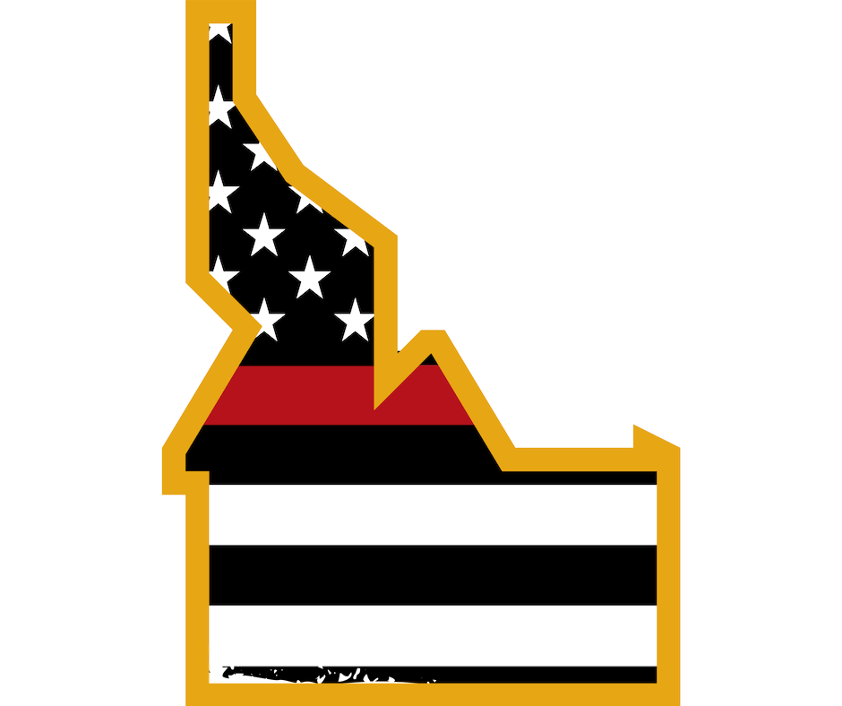 Heroes In Idaho American Flag with Red Band in shape of the state of Idaho. Homes for Heroes